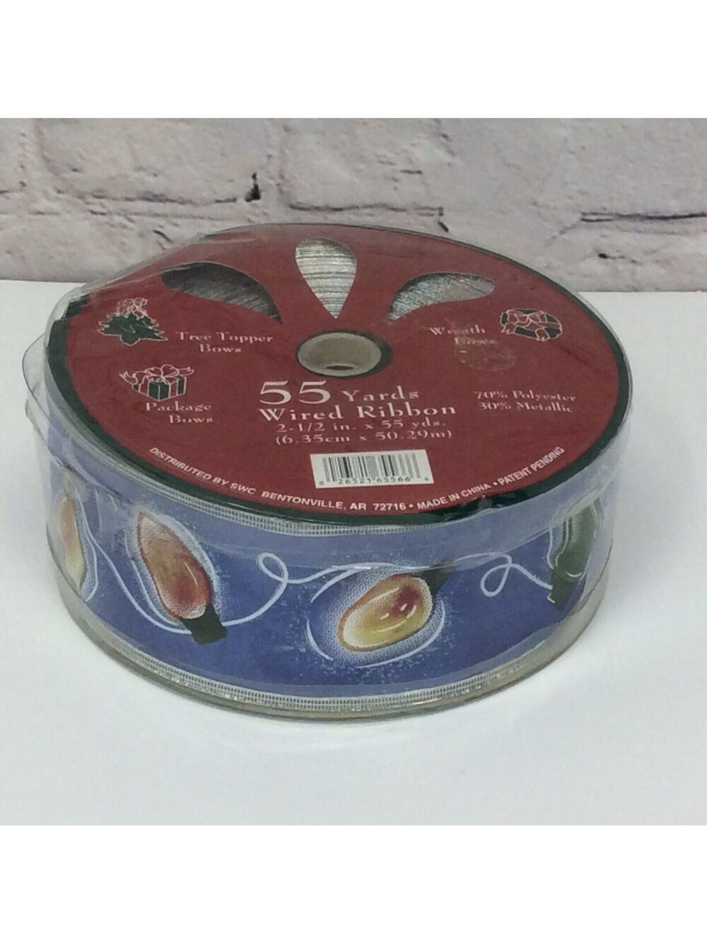 SWC Metallic Wired Christmas Ribbon "Tree Lights" 2.5" By 55 Yards Multicolored